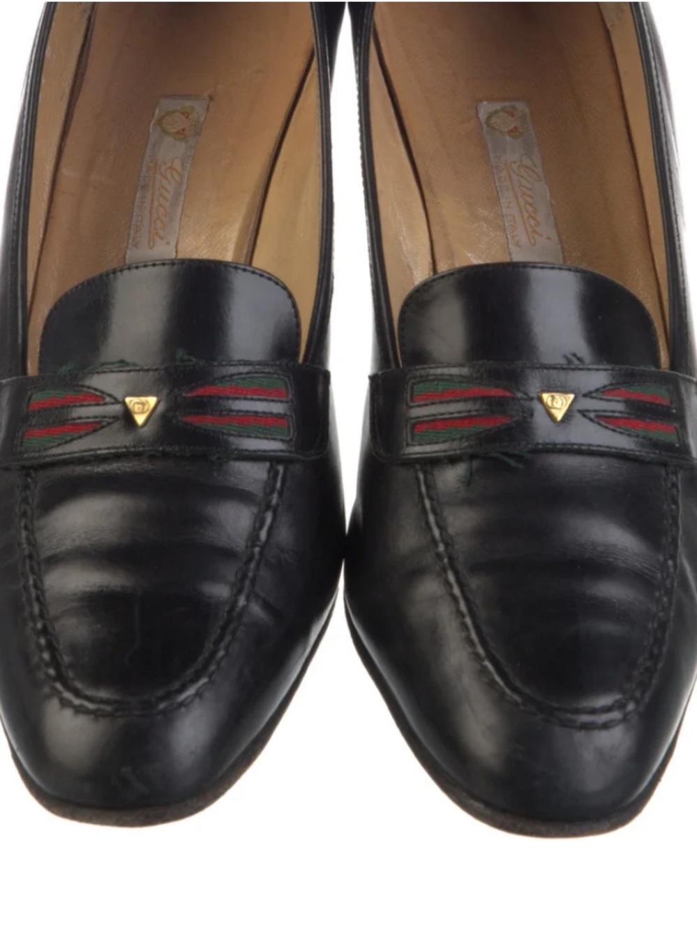 Navy Leather Loafers with Red & Green Stripe Detail